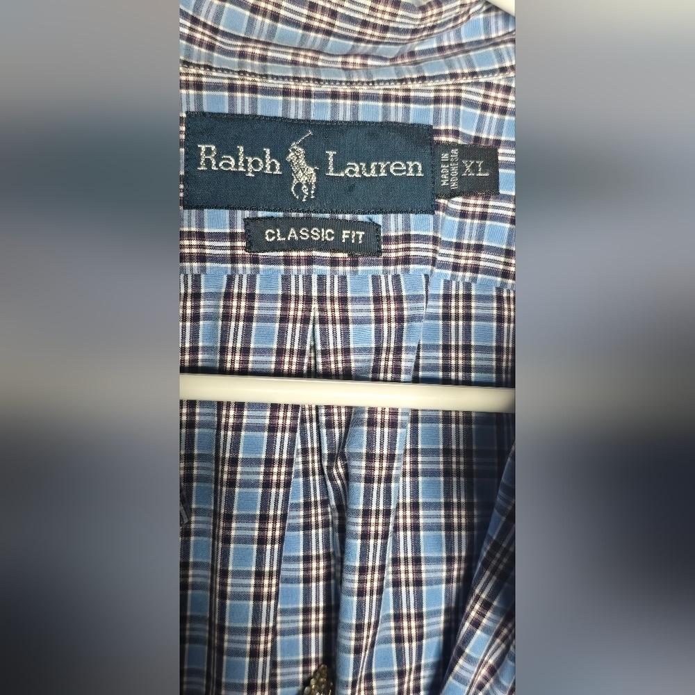 Polo Ralph Lauren Classic Fit Blue Plaid Short Sleeve Button Up Shirt Size XL - Picture 5 of 5